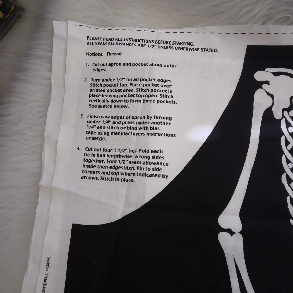 FABRIC Skeleton Apron by Fabric Traditions, One Panel, Cotton